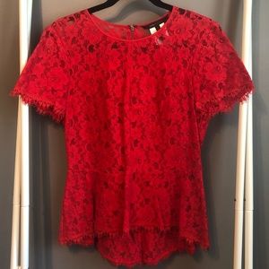 BCBG MAXAZRIA Evia Lace Peplum Top